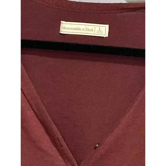 Abercrombie & Fitch Henley Crop Top in Burgundy - Size L - Picture 2 of 6
